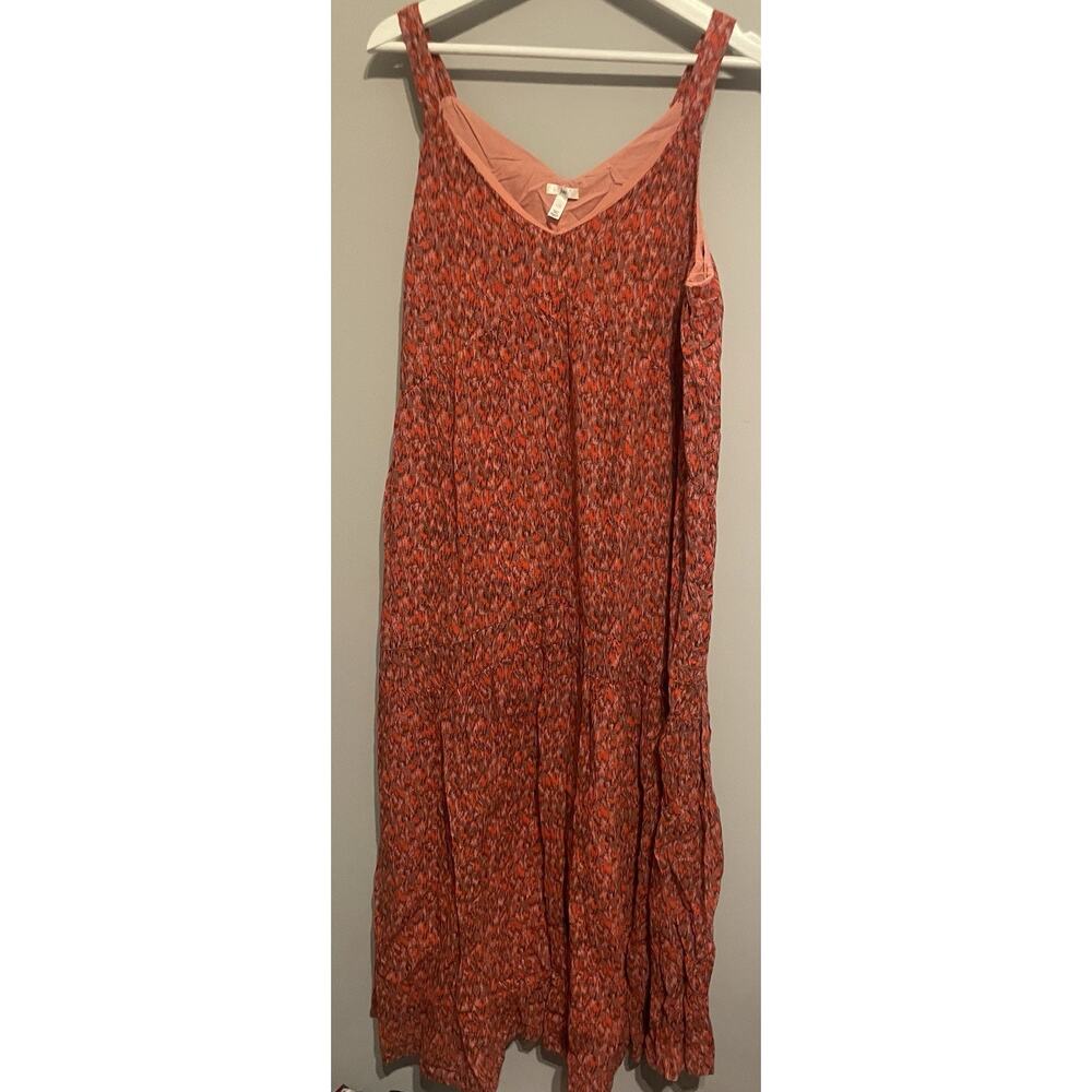 Joie TEA ROSE Coral Black Tiered Sleeveless Cotton‎ Lined Maxi Dress Women Sz L